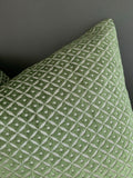 Dark Sage Green Diamond Velvet Pillow Cover - Annabel Bleu