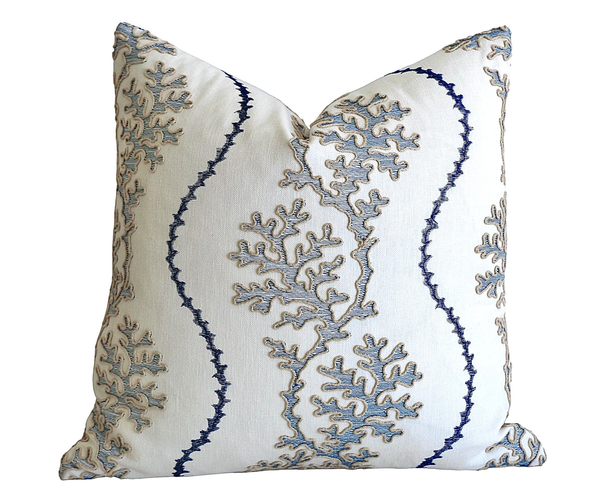 Coral Reef Pattern Square Throw Pillow White/Blue - Pillow Collection