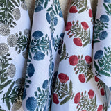 Red & Green Carnation Bouquet Block Printed Linen Pillow Cover: Available in 10 Sizes - Annabel Bleu
