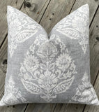 Antique Blue Damask Pillow Cover / Blue Beige Floral Cushion / Damask Pillow Cover / French Country Pillow Cover / Block Print Pillow Cover - Annabel Bleu