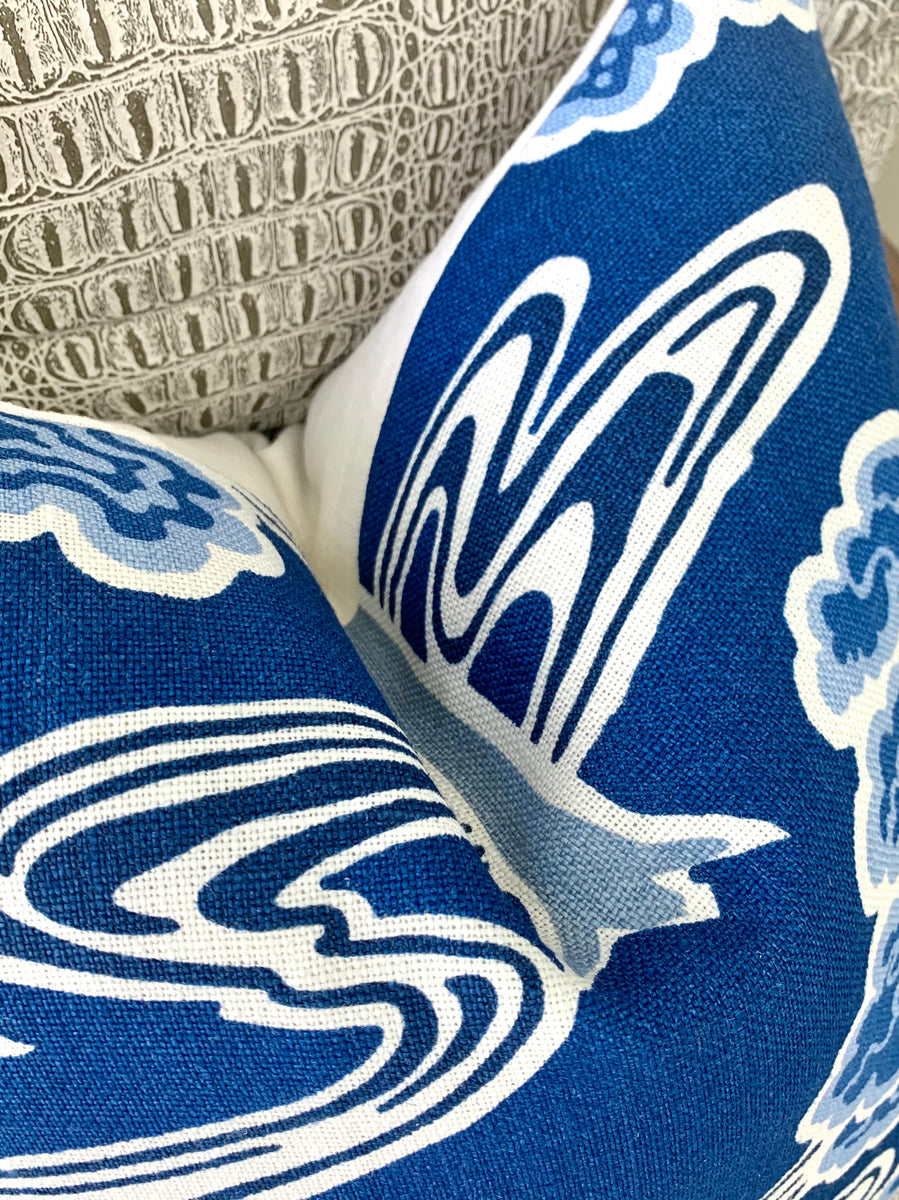 Schumacher Tree River Pillow Cover / Deep Blue & Ivory | Annabel Bleu