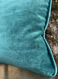 Schumacher “Royal Silk” Hand-Embroidered Pillow, piped in Prussian Velvet - Annabel Bleu