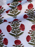 Red & Green Carnation Bouquet Block Printed Linen Pillow Cover: Available in 10 Sizes - Annabel Bleu