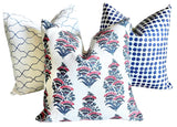 Indigo Block Printed Trellis Pillow Cover: Available in 10 Sizes - Annabel Bleu