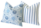 Block Printed Blue Floral Pillow Cover - Annabel Bleu