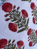 Red & Green Carnation Bouquet Block Printed Linen Pillow Cover: Available in 10 Sizes - Annabel Bleu