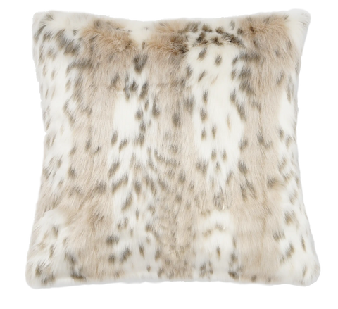 Leopard Faux Fur Pillow in Cream & Beige 20in x 20in - Annabel Bleu