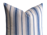 Sale: 16x24 French Country Blue and Cream Striped Pillow Cover