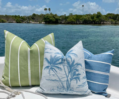 Key West Collection / Outdoor Blue or Green Pillow Cover / Palm Tree Patio Pillow cover / Striped Key Lime Pillow Cover