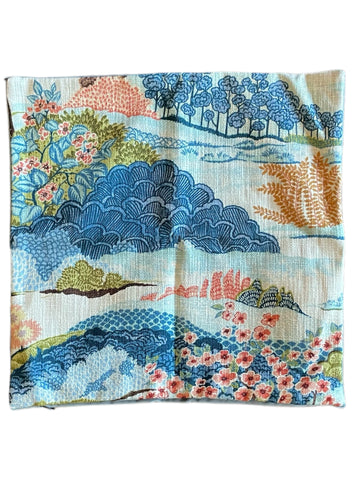 Sale: Coral Daintree Pillow Cover with Blue Velvet Back