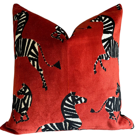 Red Zebra Cut Velvet Pillow Cover