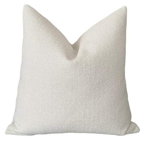 Ivory Bouclé Performance Pillow Cover / Solid Ivory Boho pillow / Woven Throw Pillow Cover - Annabel Bleu
