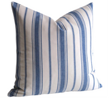 Dark Blue Woven Ticking Striped Pillow cover / Farmhouse Stripe Pillow / French Country Pillow / Blue Farm house Stripe Pillow Cover - Annabel Bleu