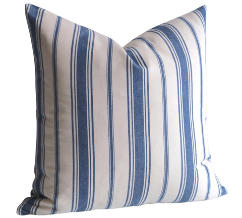 Dark Blue Woven Ticking Striped Pillow cover / Farmhouse Stripe Pillow / French Country Pillow / Blue Farm house Stripe Pillow Cover - Annabel Bleu