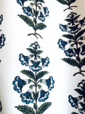 Navy Blue and Dark Green Block Printed Petunias on Heavyweight Cotton / Home Decor and Upholstery Fabric by the Yard