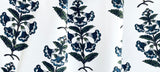 Navy Blue and Dark Green Block Printed Petunias on Heavyweight Cotton / Home Decor and Upholstery Fabric by the Yard