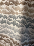 Sierra: Light Blue and Brown Jacquard Woven Outdoor Upholstery Fabric by the Yard / Mid Century Modern Fabric
