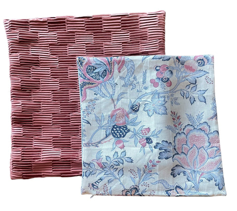 Sale: Pair of Pillow Covers, Schumacher Floral and Pleated Rose Velvet - Annabel Bleu