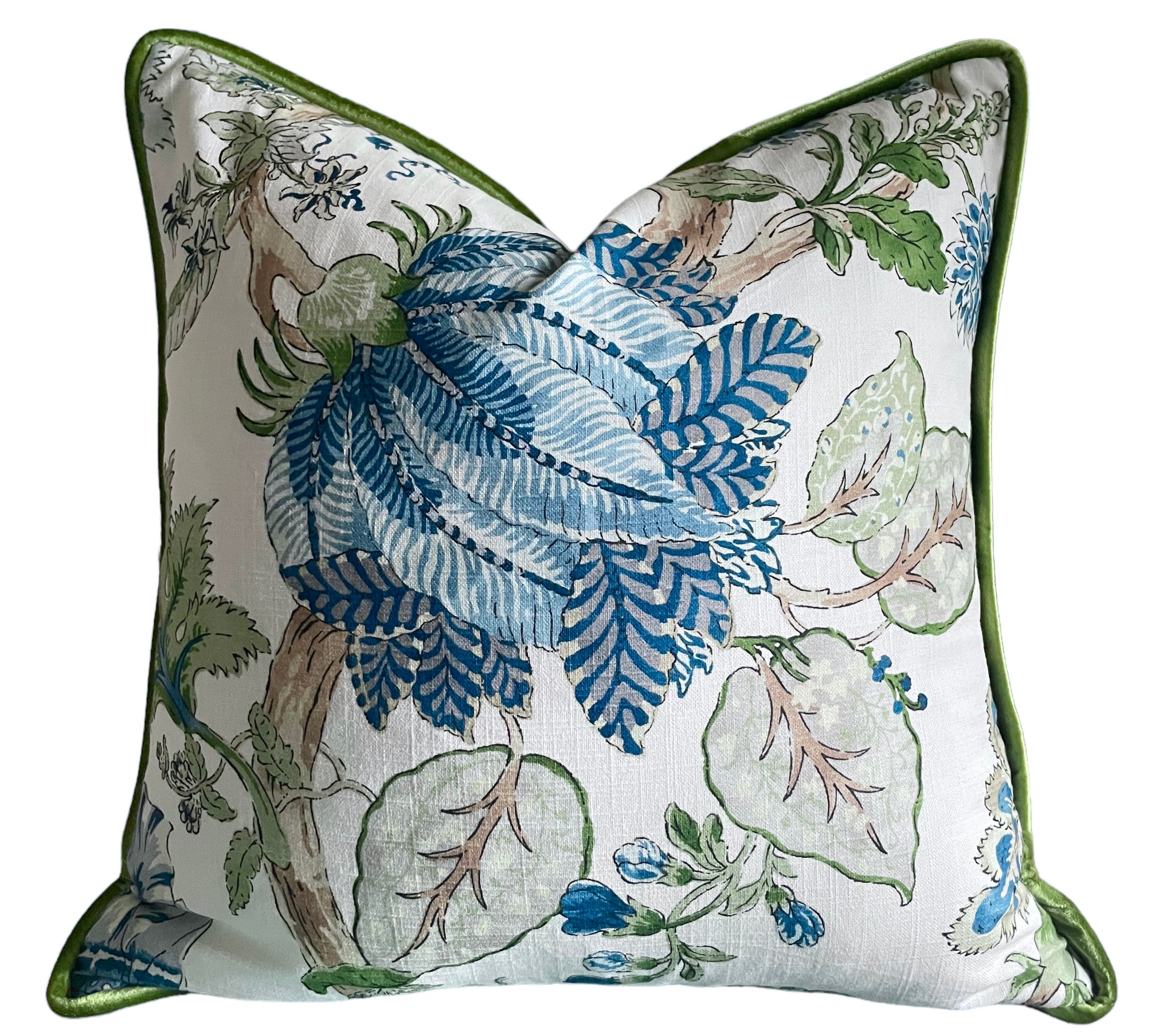 Modern Blue and newest Ivory Floral Vine Pillow Covers / Designer Prasana Bluebell Fabric with Textured Back and Cording /Handmade Home Decor