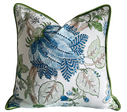 Indienne Arbor Pillow Cover in Blue & Green / English Floral Pillow Cover / Decorative Cushion Cover