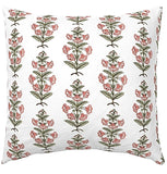 Coral Pink and Dark Green Petunia Block Printed Canvas Pillow Cover: Available in 10 Sizes