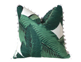 Banana Leaf pillow cover: Linen with Pom poms / Banana 18x18 / Hollywood Regency Pillow / Beverly Hills Banana Leaves Pillow Cover