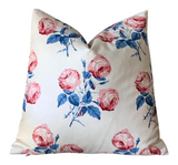 Bowood Pillow Cover in Red, Cream, Blue: Vintage Fabric Colefax and Fowler 1984