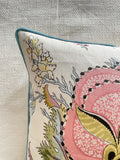 Bedroom Pillow Set: Schumacher Indian Arbre Pillows with Tassel and Velvet Piping Trim - Annabel Bleu