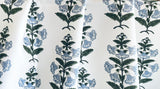 Light Blue and Green Block Printed Petunias on Heavyweight Cotton / Home Decor and Upholstery Fabric by the Yard