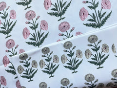 Block Printed Carnations on Heavyweight Cotton / Home Decor and Upholstery Fabric by the Yard