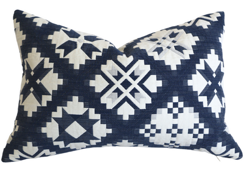 Folk Art Quilted Schumacher Tristan Pillow Cover, in Navy