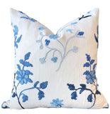 Schumacher Raleigh Embroidered Pillow Cover - Annabel Bleu