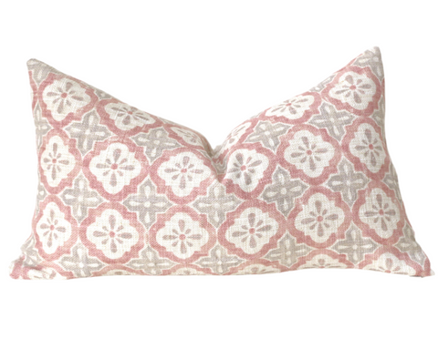 Blush Geometric Pillow / Blush Grey 12x21 / 12x21 Cushion Cover / 12x21 Pink Pillow Cover / Lumbar Pillow Cover 12x21 / Blush Linen 12x21