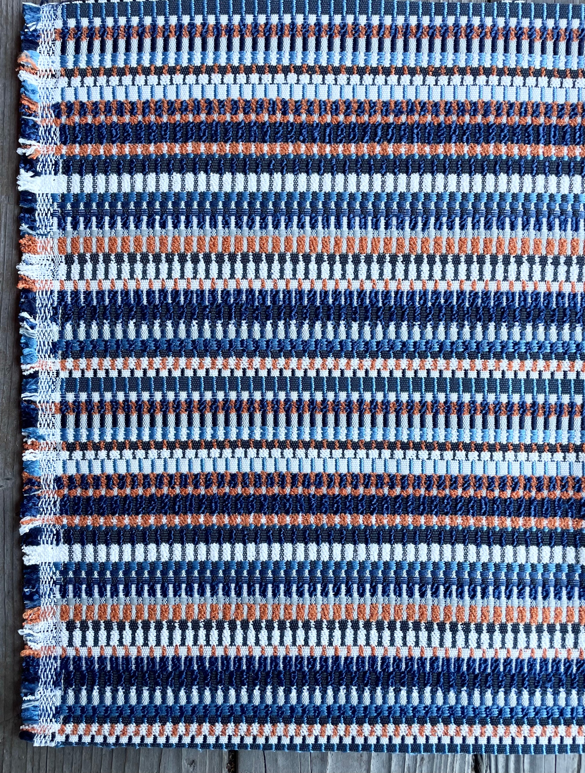 Pismo: Navy and Orange Jacquard Woven Outdoor Upholstery Fabric by