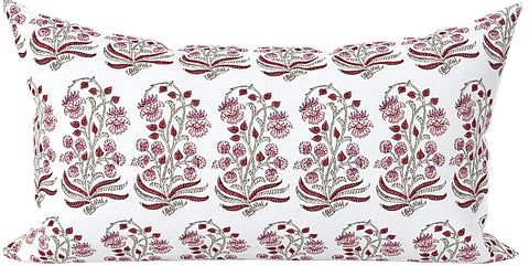 Shelly: Pale Pink and Celadon Block Printed Floral Canvas Pillow Cover: Available in 10 Sizes