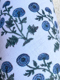 Block Printed Blue Floral on Heavyweight Linen / Home Decor and Upholstery Fabric by the Yard - Annabel Bleu