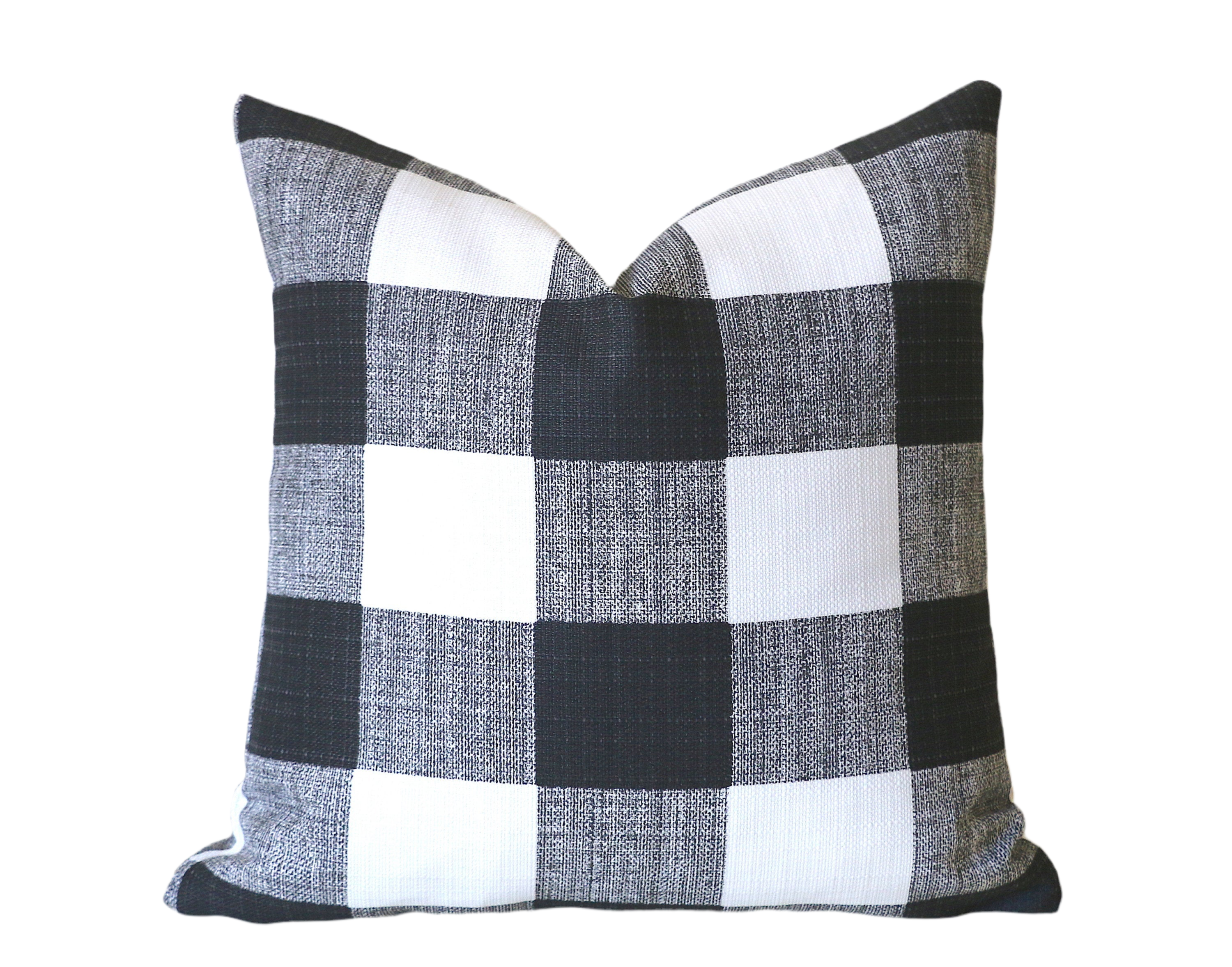 Black White Outdoor Farmhouse Plaid Buffalo Check Pillow Accent