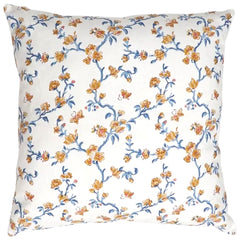 Yellow and Blue Floral Pillow Cover / Block Printed Pillow Cover 20x20” / Cottage Core Decor