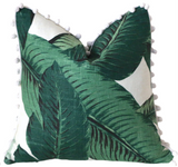 Banana Leaf pillow cover: Linen with Pom poms / Banana 18x18 / Hollywood Regency Pillow / Beverly Hills Banana Leaves Pillow Cover