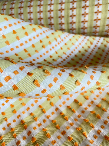 Textured Yellow and White Fabric / Stripe Upholstery / Drapery Fabric / Woven Yellow Fabric / Yellow Orange White Decor Fabric by the yard - Annabel Bleu