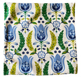 Sale: 16x16 Green and Blue Tulips Pillow Cover - Annabel Bleu
