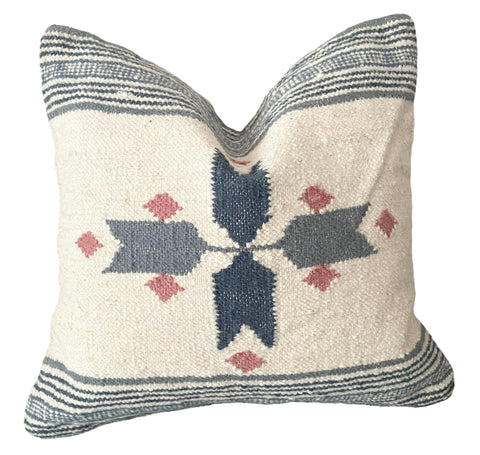 Swedish Folk Art Pillow Cover / Vintage Rug Pillow Cover 19x19” - Annabel Bleu