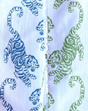 Bengal Tiger Home Fabric / Linen Textured Cotton Fabric / Home Decor Fabric by the Yard / Chinoiserie Drapery Fabric - Annabel Bleu