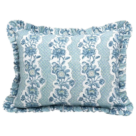 French Dominotes Indigo Pillow Cover / Block Printed Ruffle Pillow Cover 12x16” / Cottage Core Decor