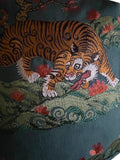Prowl: Deep Green Embroidered Tiger Pillow Cover / Japanese Decorative Pillow Cover / Chinoiserie Pillow Cover - Annabel Bleu