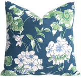 Blue Geranium Pillow Cover / Invisible Zipper Pillow cover / White Blue Grey Pillow Cover / Lumbar pillow / Floral Pillow Cover