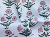 Block Printed Carnations on Heavyweight Cotton / Home Decor and Upholstery Fabric by the Yard - Annabel Bleu