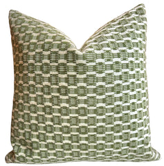 “Rhoda” Fern Green and Ivory Checked Velvet Épinglé Pillow Cover: Available in 10 Sizes