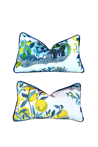 Pair of Schumacher Citrus Garden Pillow Covers with Velvet Flange