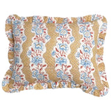 French Dominotes Yellow and Blue Pillow Cover / Block Printed Ruffle Pillow Cover 12x16” / Cottage Core Decor